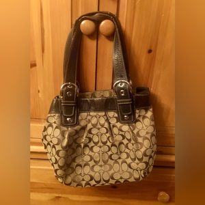 COACH Signature Brown Jacquard Buckle Handle Handbag/Purse Auth M1075 F15047